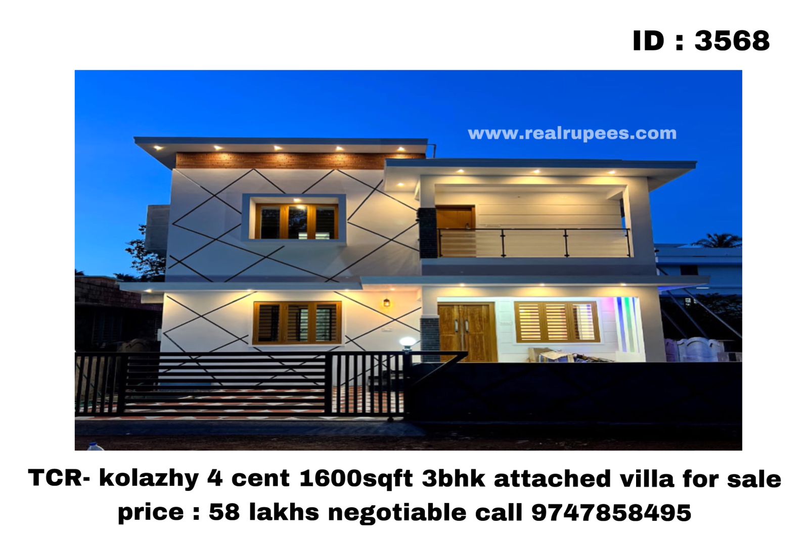 TCR- kolazhy 4 cent 1600sqft 3bhk attached vila for sale